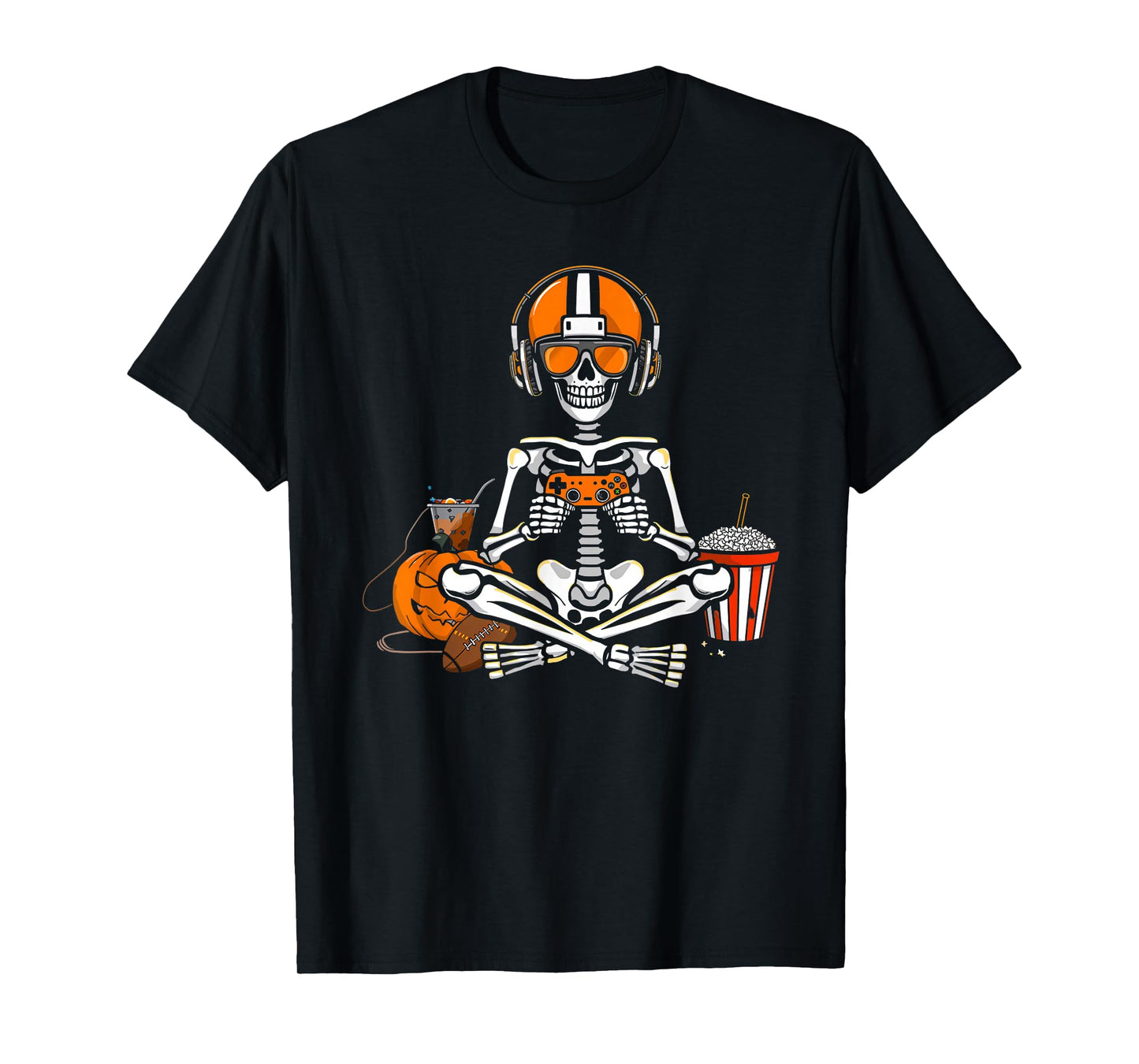 Skeleton Football Halloween Gamer Video Gaming Boys Men Kids T-Shirt