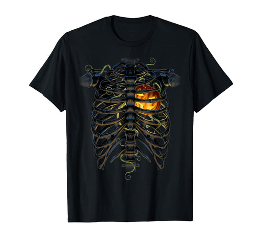 Halloween Skeleton Rib Cage Pumpkin Heart T-Shirt