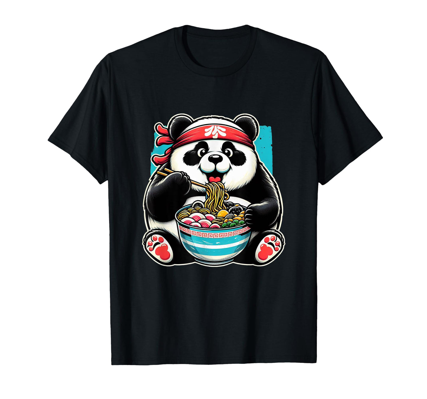 Kawaii Artwork Co Japanese Fat Panda Ramen Kawaii Neko Japanese Noodles Aesthetic Anime Panda Graphic Design Unisex-Teens & Young Adults T-Shirt - Black - Small - Short Sleeve