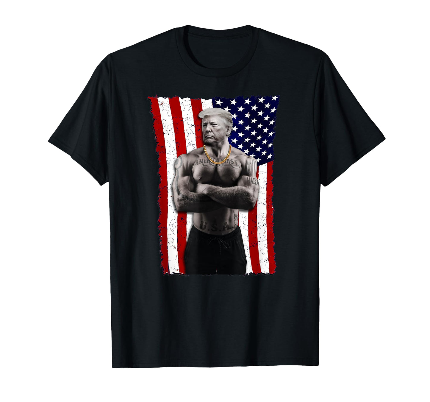 Gangster Pro Donald Trump Tattoo Republican American Flag v4 T-Shirt