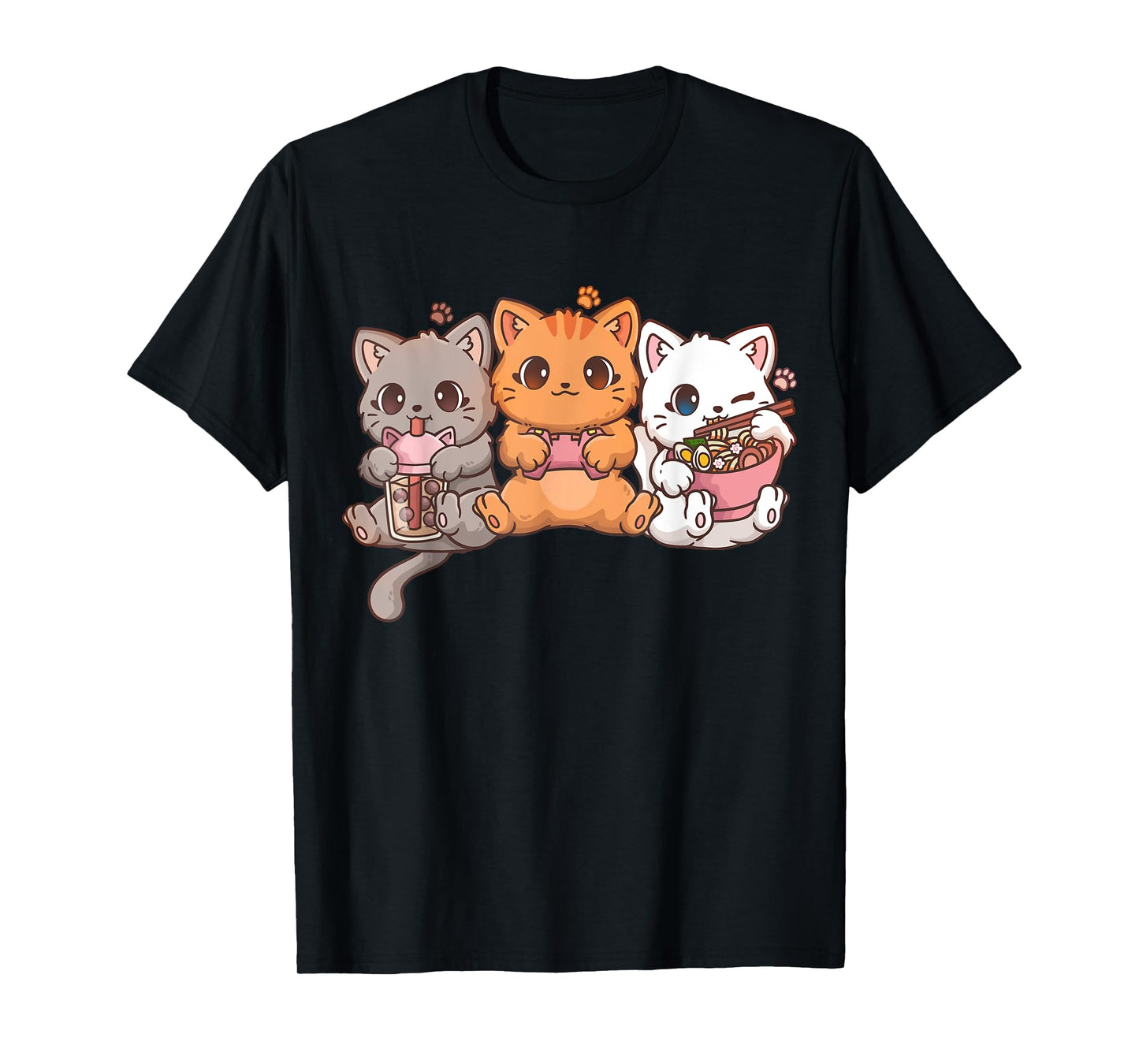 Kawaii Gamer Gaming Cat Boba Cat Bubble Tea Ramen Cats T-Shirt