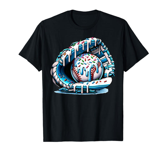 Baseball Drip Ice Cream Sprinkles Baseball Glove T-Shirt