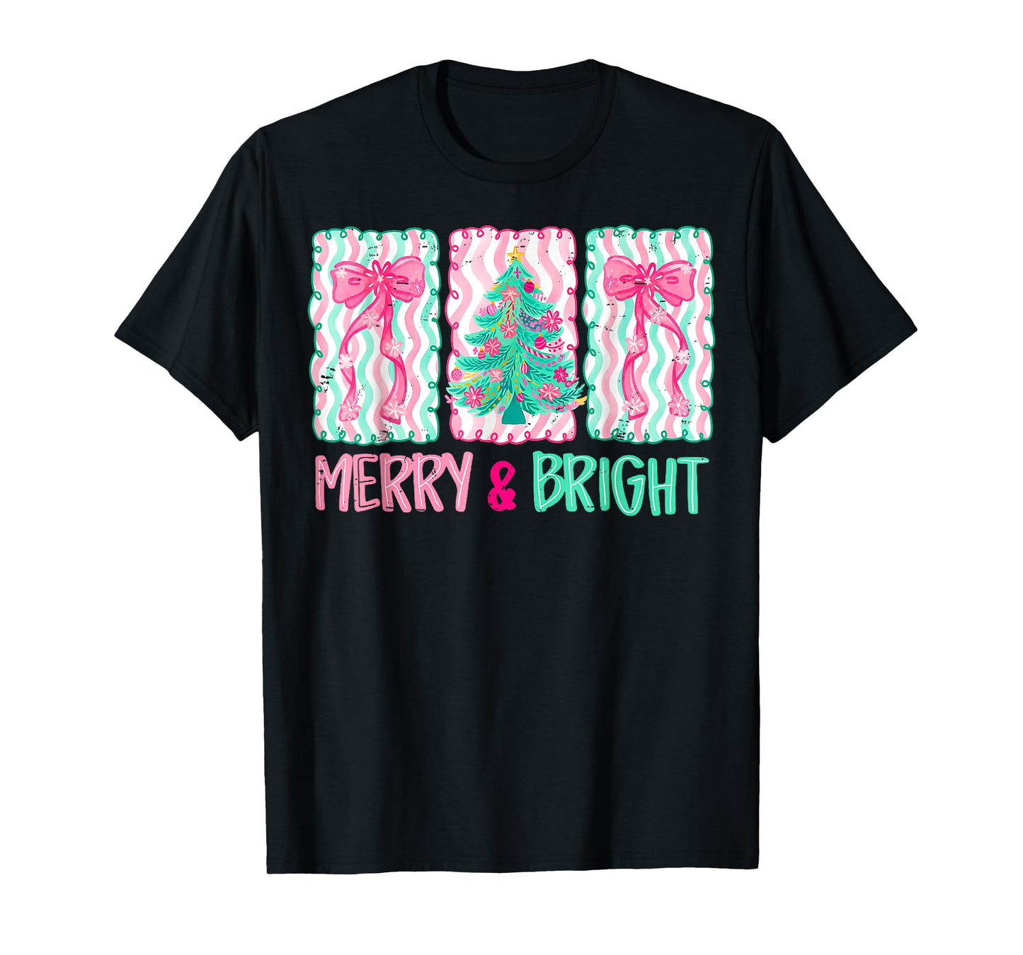 Coquette Bow Christmas Tree Merry and Bright Xmas Holiday T-Shirt