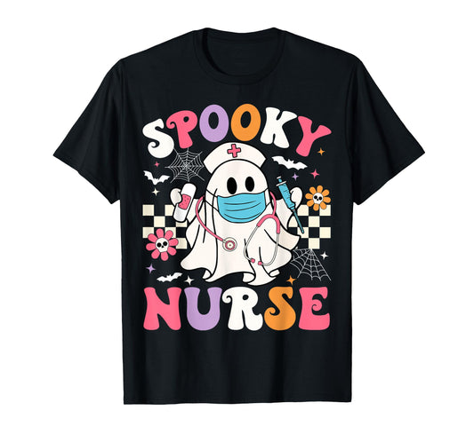 Spooky Nurse Halloween Ghost Cute Groovy Nursing Halloween T-Shirt