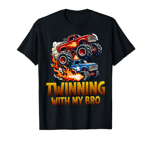 Twinning With My Bro Monster Trucks Twin Boys Matching Kids T-Shirt