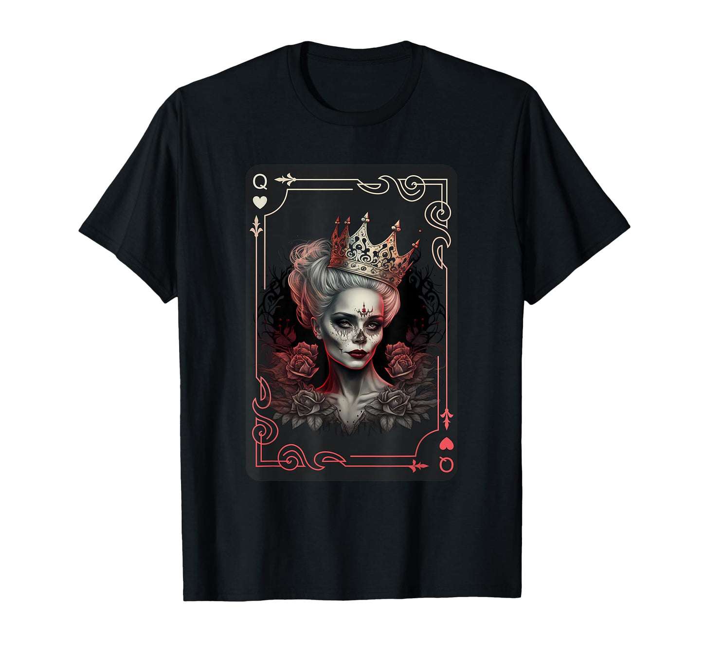 Queen of Hearts Gothic Poker Card Game Halloween Creepy T-Shirt