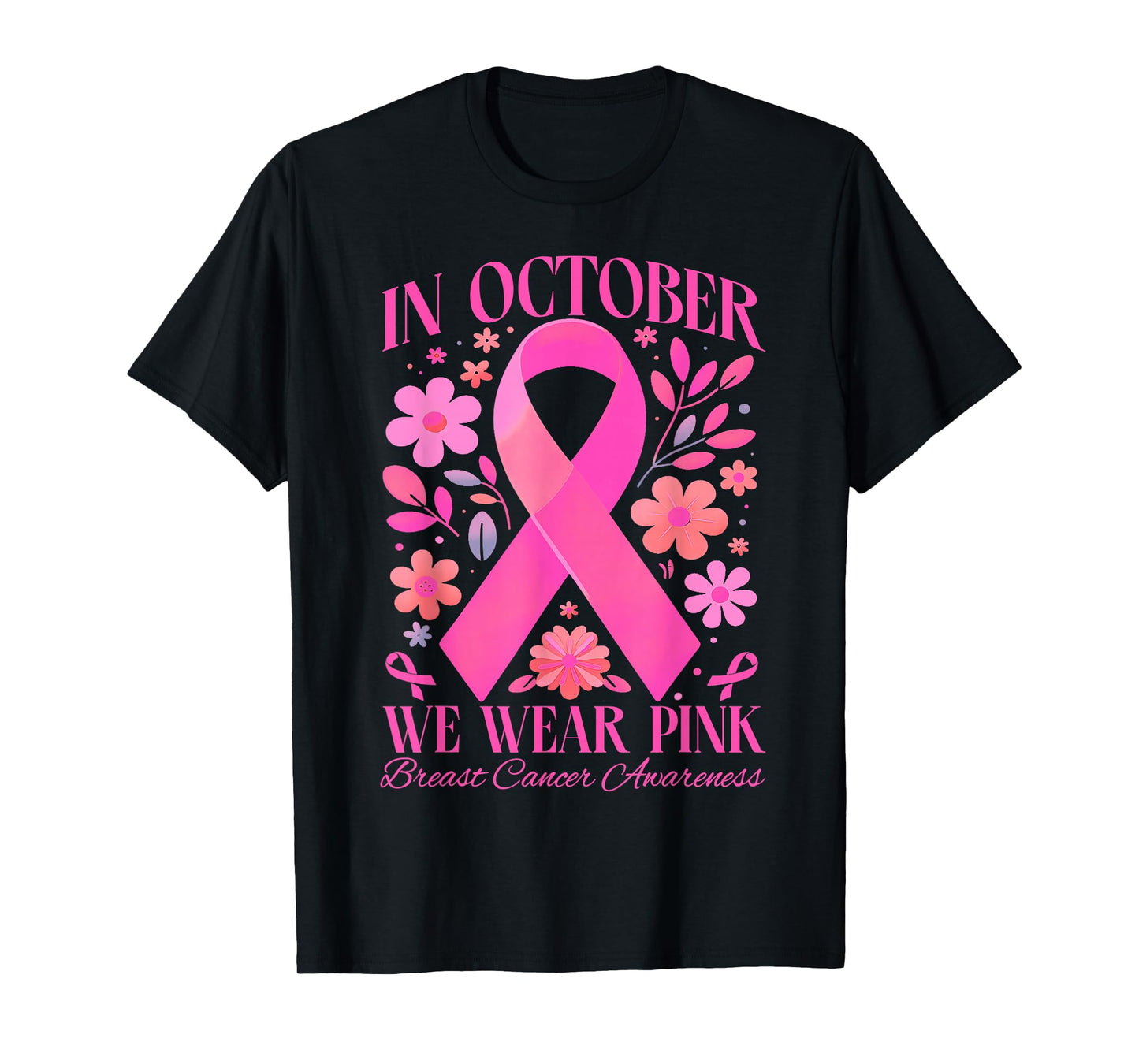 In October We Wear Pink Retro Groovy Breast Cancer Awareness T-Shirt