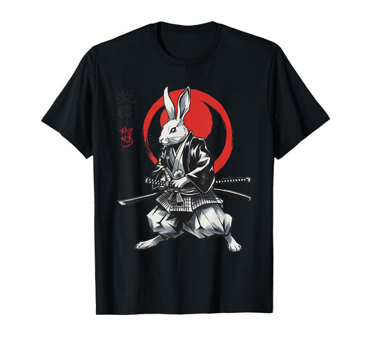Samurai Ronin Rabbit Ukiyo Ink Warrior Japanese Rabbit Art T-Shirt