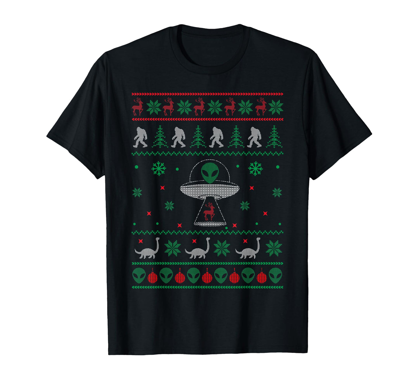Ugly Christmas Sweater Alien UFO Bigfoot Loch Ness T-Shirt