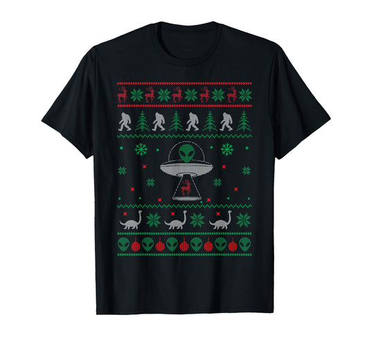 Ugly Christmas Sweater Alien UFO Bigfoot Loch Ness T-Shirt