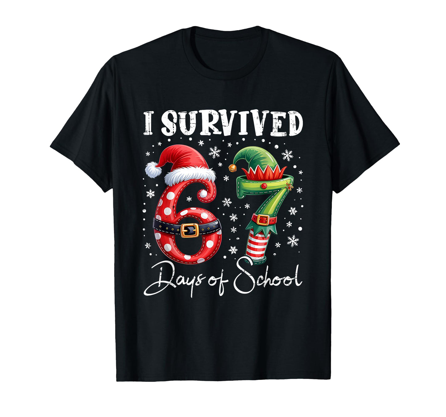 I Survived 67 Days of School Christmas Candy Cane Six Seven T-Shirt
