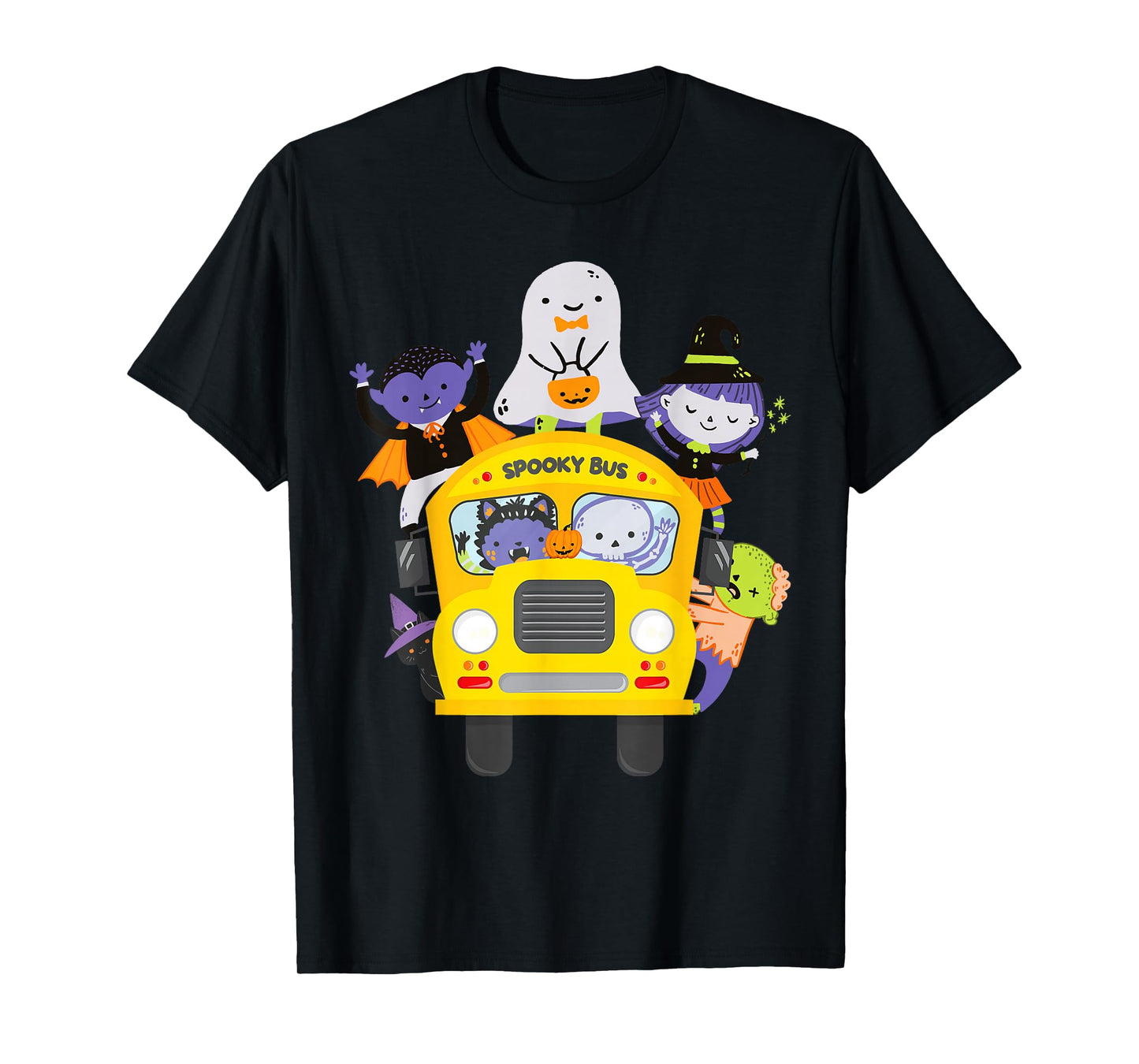 Cute Halloween School Bus Kawaii Ghosts and Monsters Costume T-Shirt