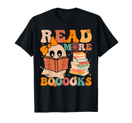 Groovy Booooks Ghost Read More Books Funny Teacher Halloween Men Women Kids T-Shirt