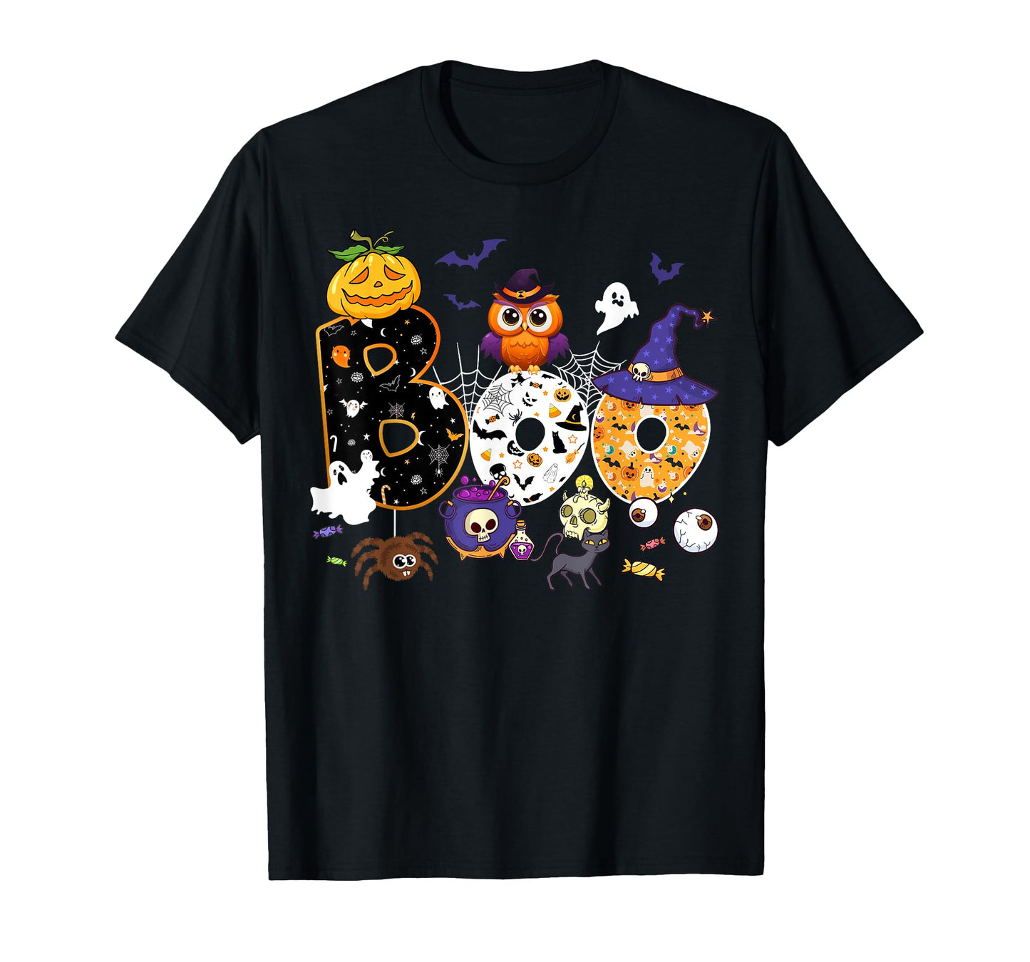 Boo Creepy Owl Pumpkin Ghost Halloween Men Women Kids T-Shirt