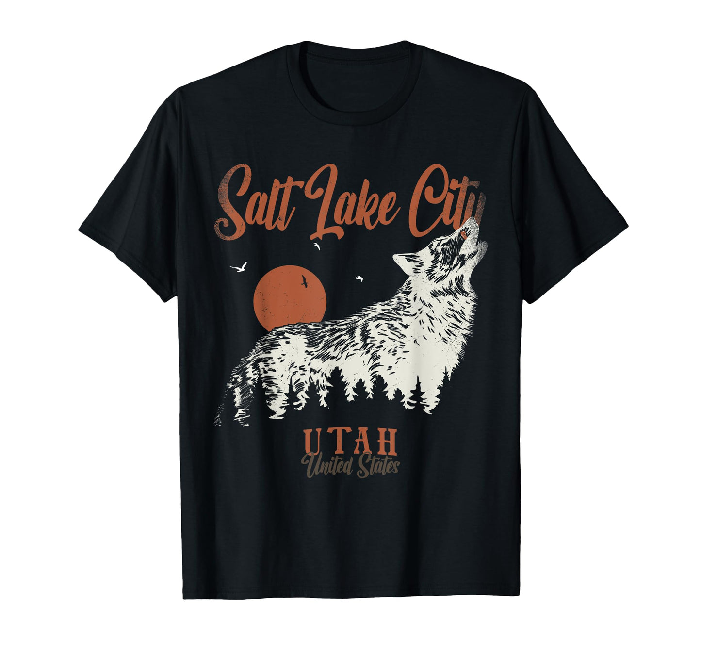 Vintage Salt Lake City Mountains Utah Forest Wolf T-Shirt