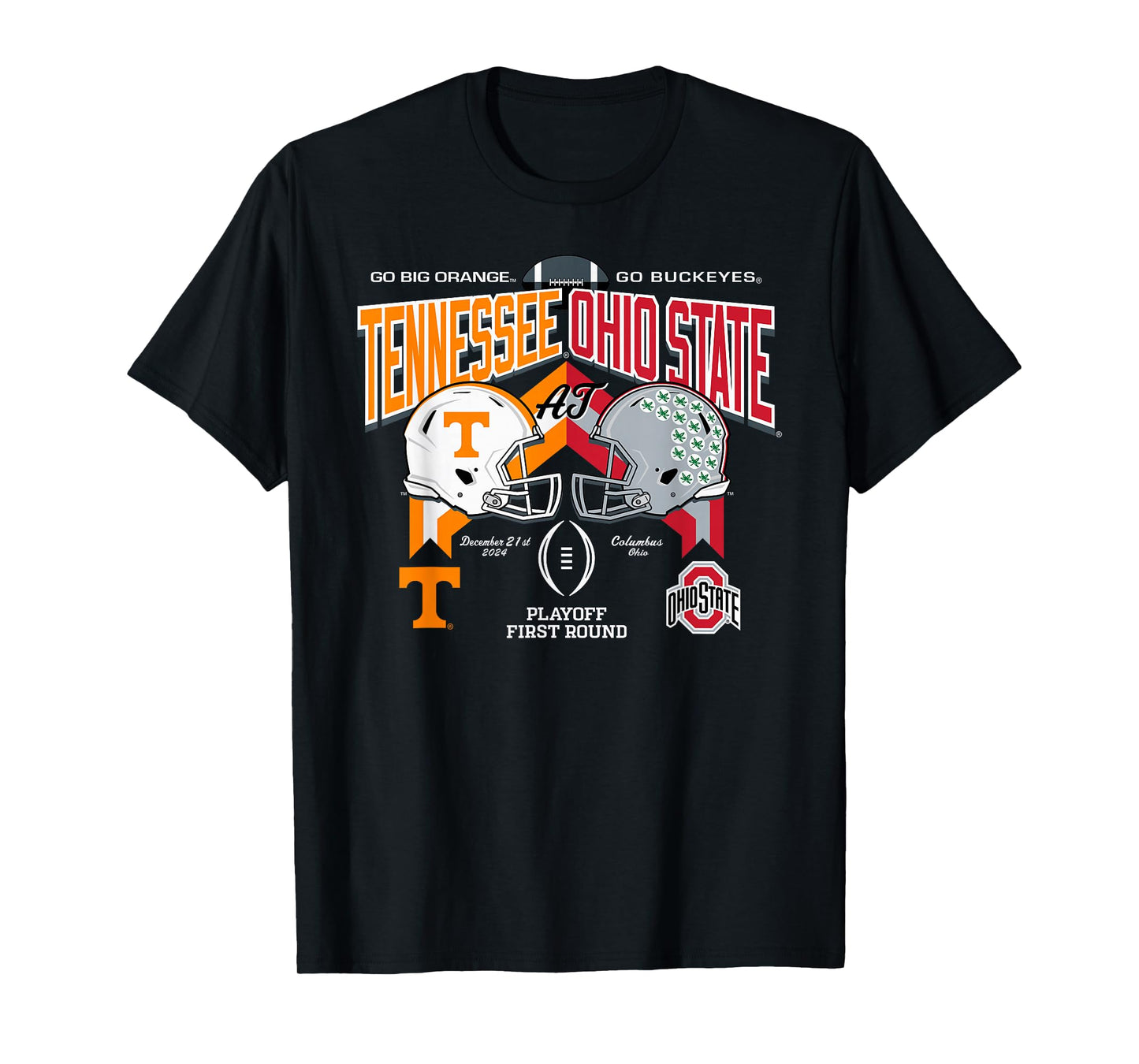 Elite Authentics Unisex-Adults Tennessee Volunteers at Ohio State Buckeyes CFP 2024-2025 Black Short Sleeve Modern Classic Fit Crew Neck T-Shirt