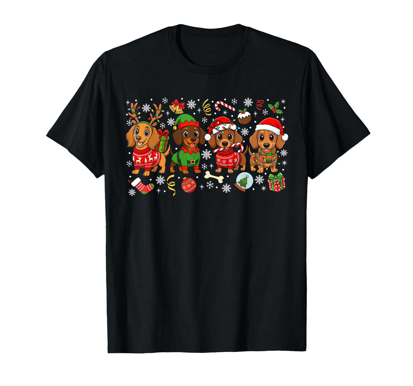 Christmas Dachshund Dogs Tree Xmas Gifts for Pet Dog Lovers T-Shirt