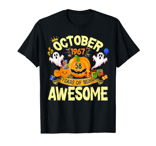 October 1967 58 Years of Being Awesome Funny Halloween Bday T-Shirt