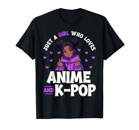 Just A Girl Who Loves Anime and K-Pop African American Afro T-Shirt