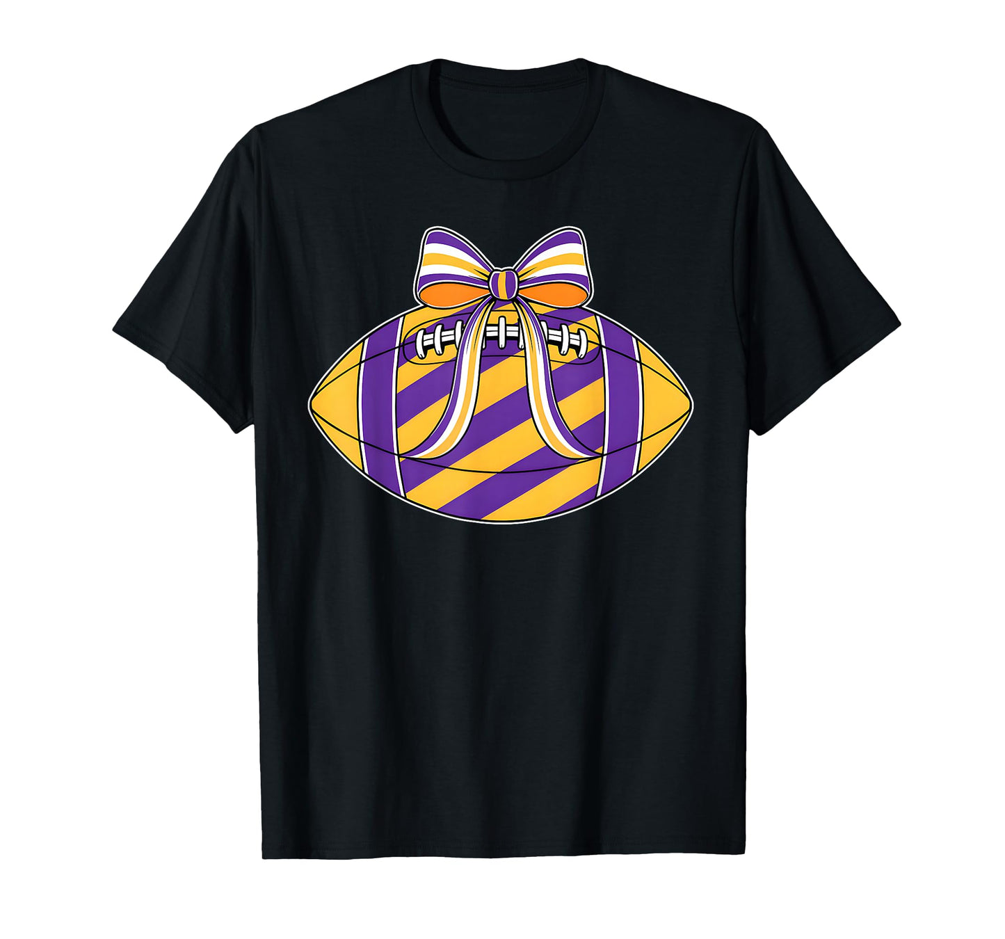 Purple Yellow Football Coquette Bow Game Day Football Mom T-Shirt
