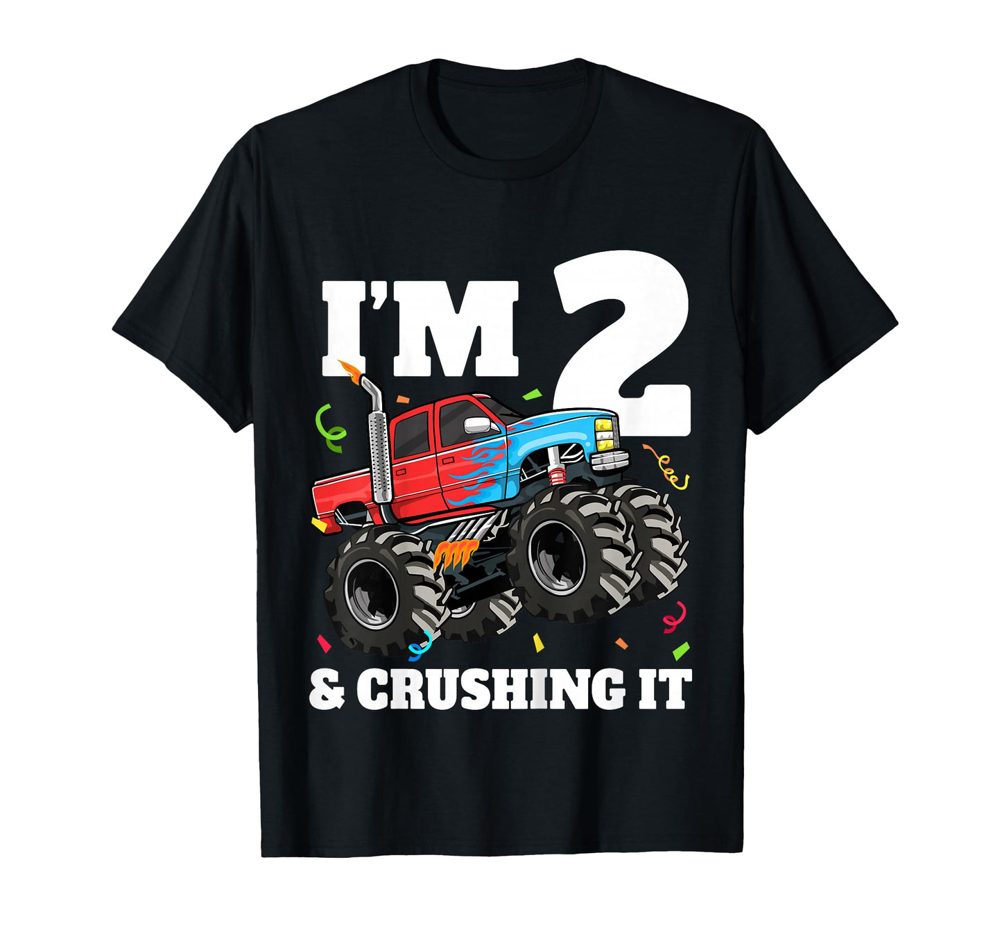 Kids Monster Truck 2nd Birthday Boy 2 Two Year Old Toddler T-Shirt