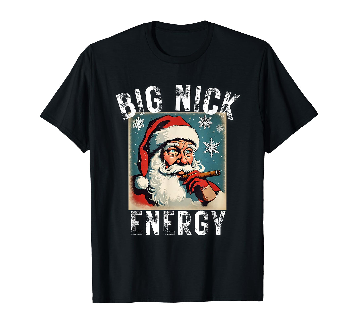 Big Nick Energy Funny Christmas Vintage Santa Smoking Cigar T-Shirt