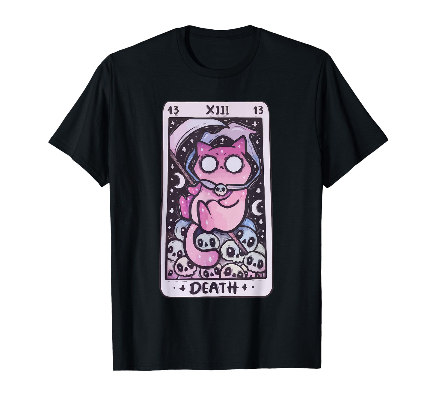Kawaii Pastel Goth Art the Death Tarot Cute Cat Creepy Art T-Shirt
