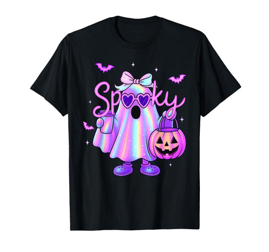 Cute Ghost Coquette Bow Halloween Spooky Season Girl Women T-Shirt