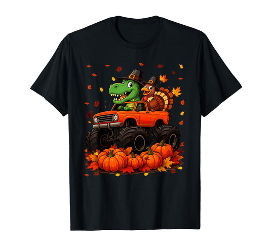 Funny Trex Turkey Monster Truck Thanksgiving Boy Kid T-Shirt