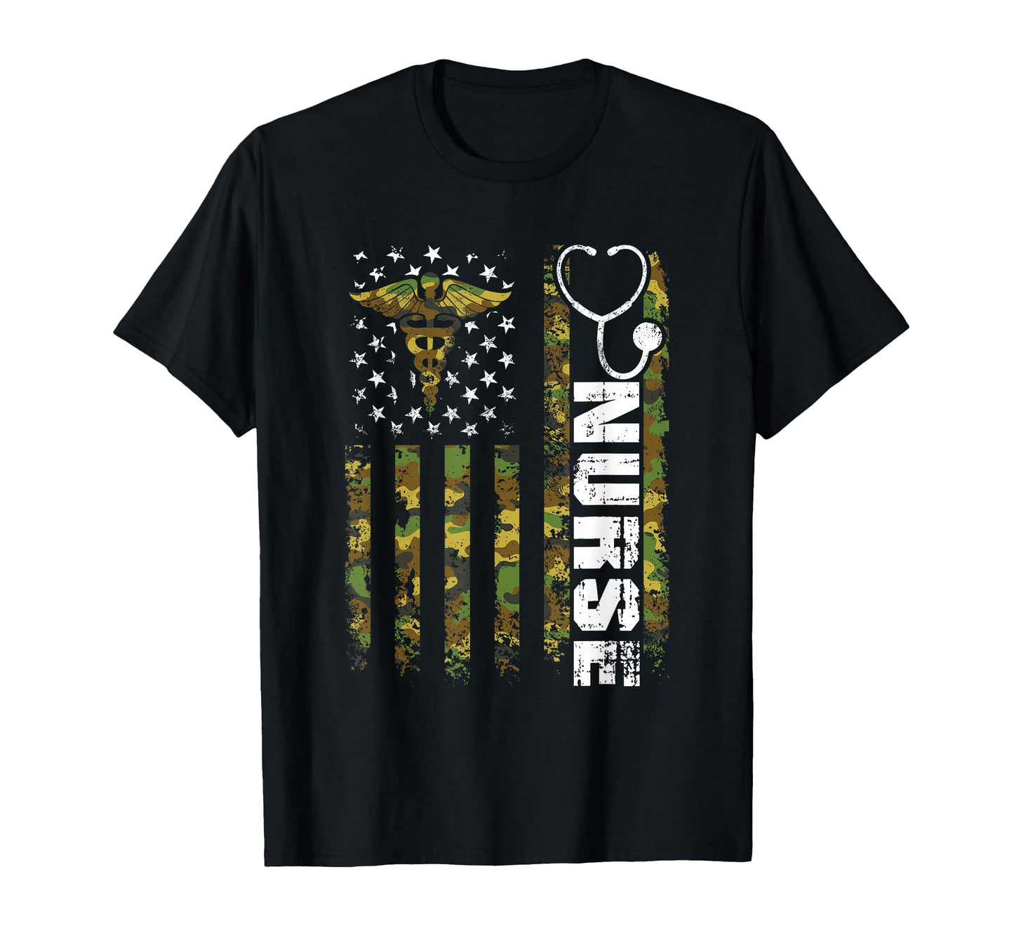 American Flag Camouflage Nurse Patriotic 4th of July T-Shirt