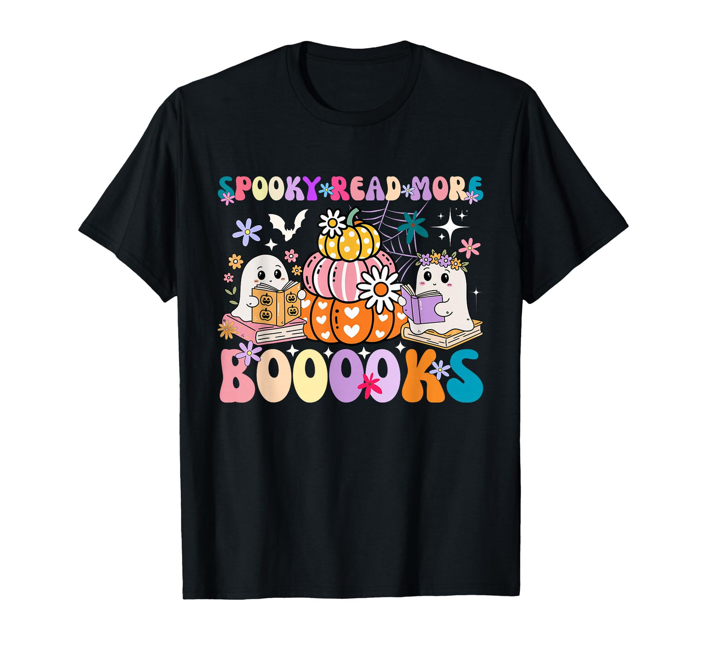 Spooky Read More Boooooks Cute Ghost Pumpkin Reading Groovy T-Shirt