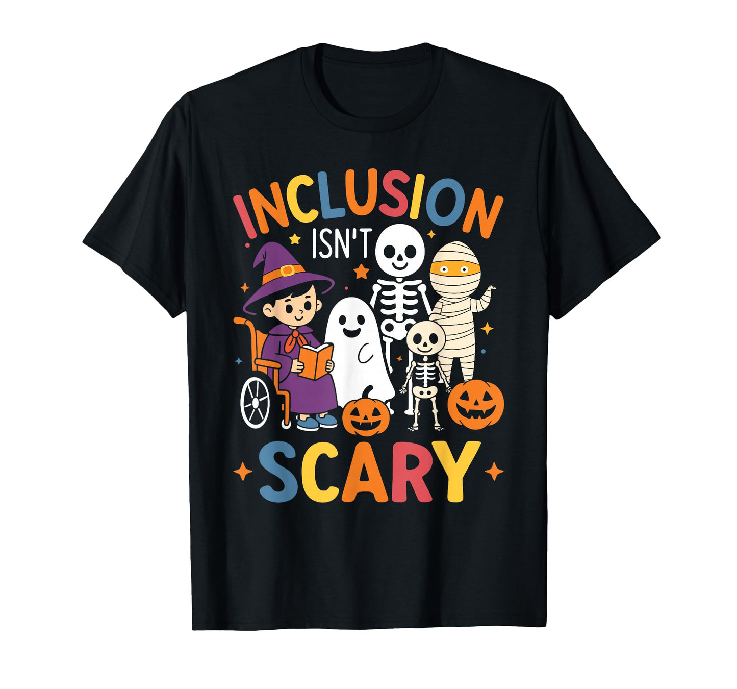 Inclusion Isn't Scary Teacher Skeleton Ghost Cute Halloween T-Shirt