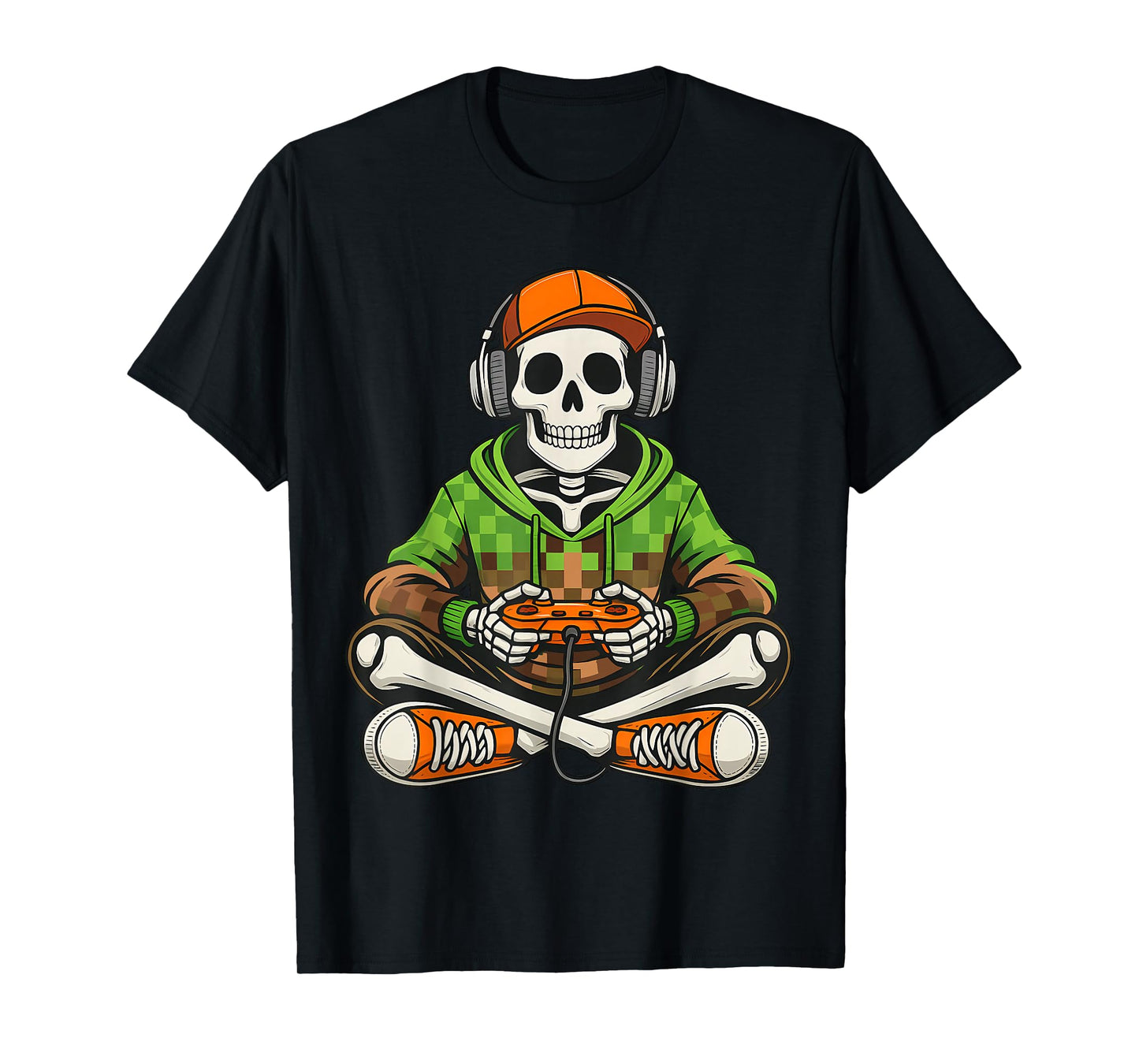 Video Game Pixel Skeleton Halloween Gamer Men Boy Kids T-Shirt