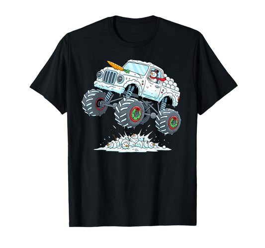 Funny Snowman Riding Monster Truck Christmas Boys Kids T-Shirt