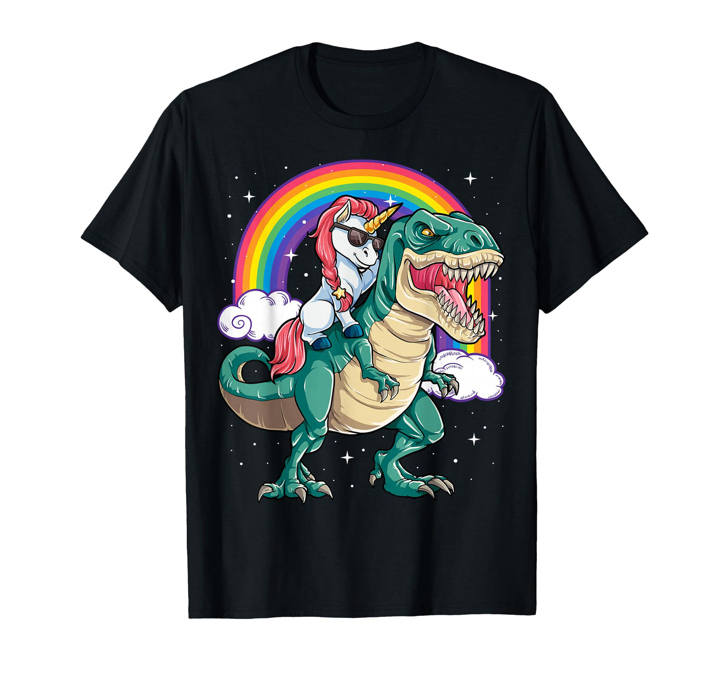 Unicorn Riding T rex Dinosaur Boys Girls Men Women Rainbow T-Shirt Small