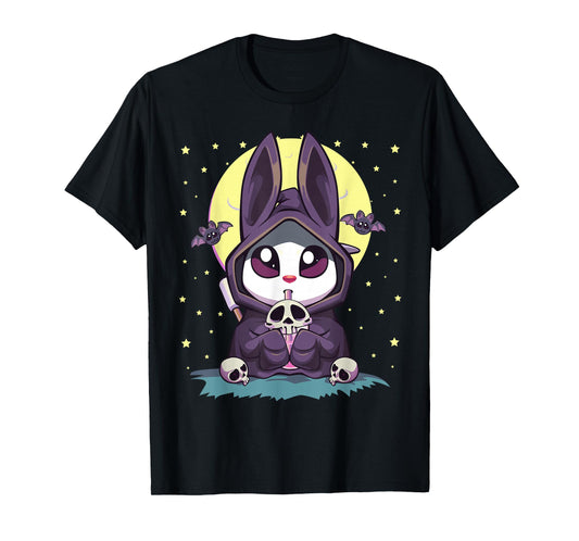 Pastel Goth Kawaii Anime Moon Bunny Reaper With Boba Tea T-Shirt