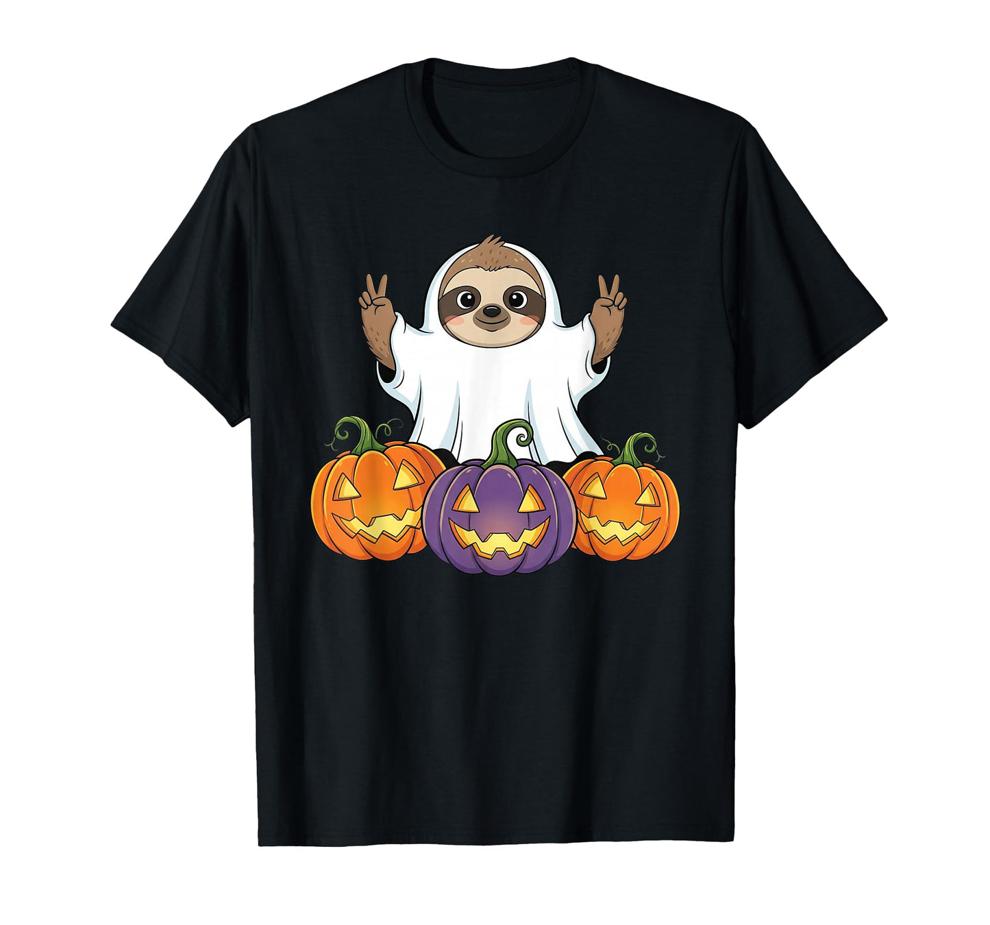 Funny Sloth Ghost Pumpkin Boo Halloween Kids Mens Womens T-Shirt