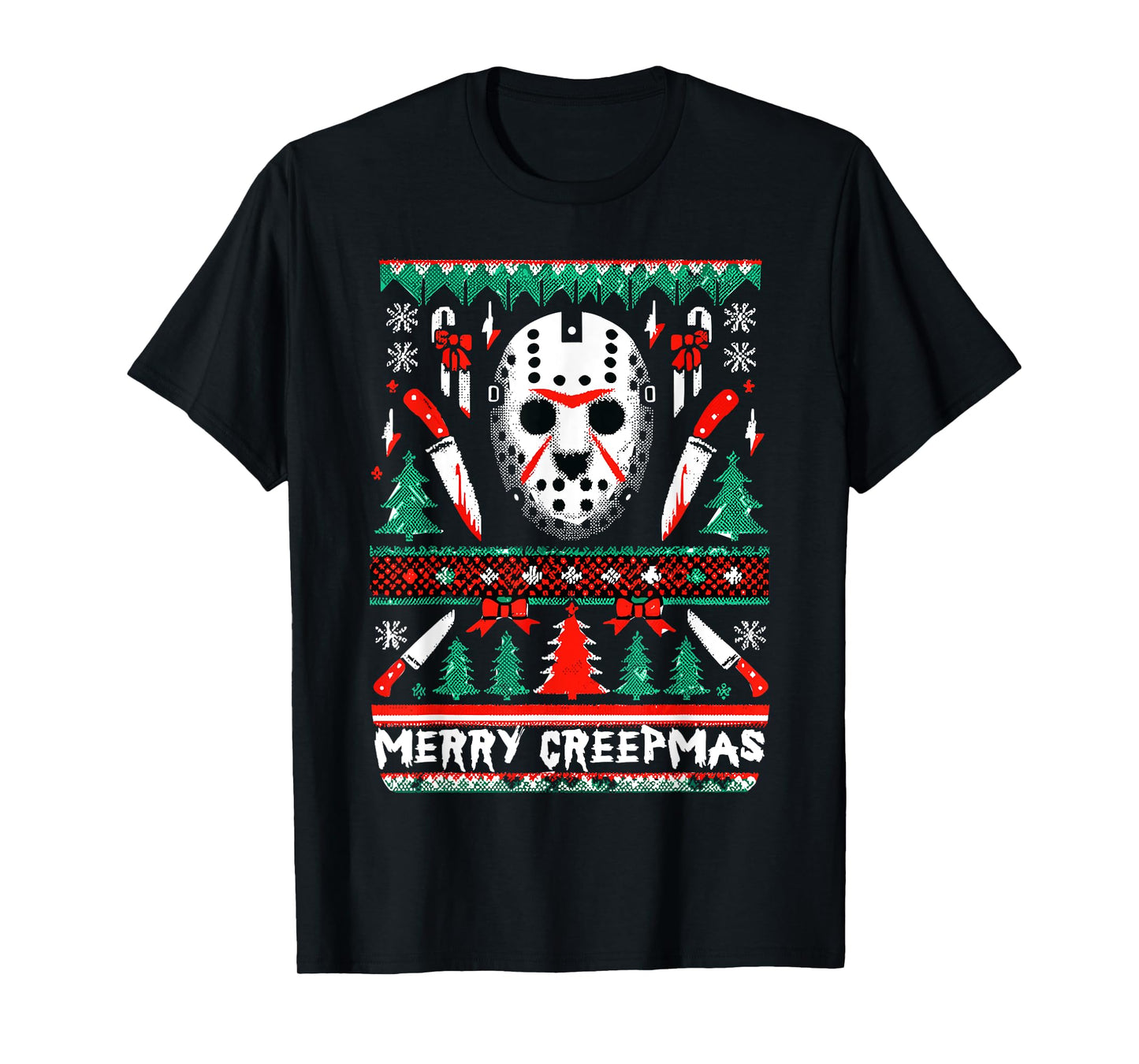 Merry Creepmas Festive Slasher Ugly Christmas T-Shirt