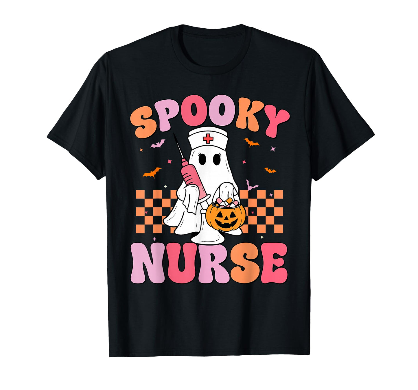Groovy Spooky Nurse Funny Ghost Halloween Nursing Women T-Shirt