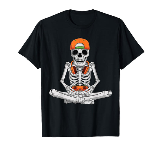 Halloween skeleton gamer video gaming boys men kids teens T-Shirt
