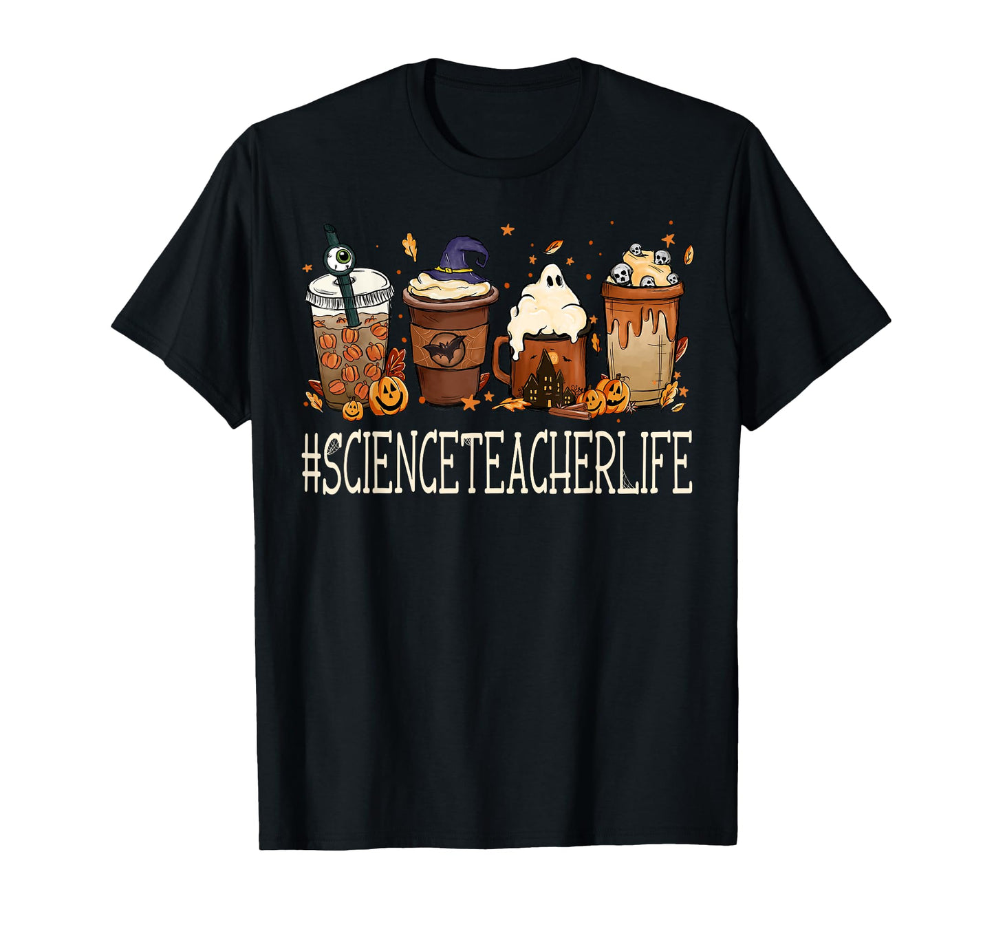 Science Teacher Horror Fall Coffee Halloween Pumpkin Autumn T-Shirt