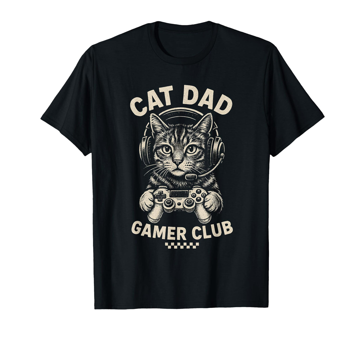 Vintage Cat Dad Gamer Club Video Games Gaming Cat Player Men T-Shirt