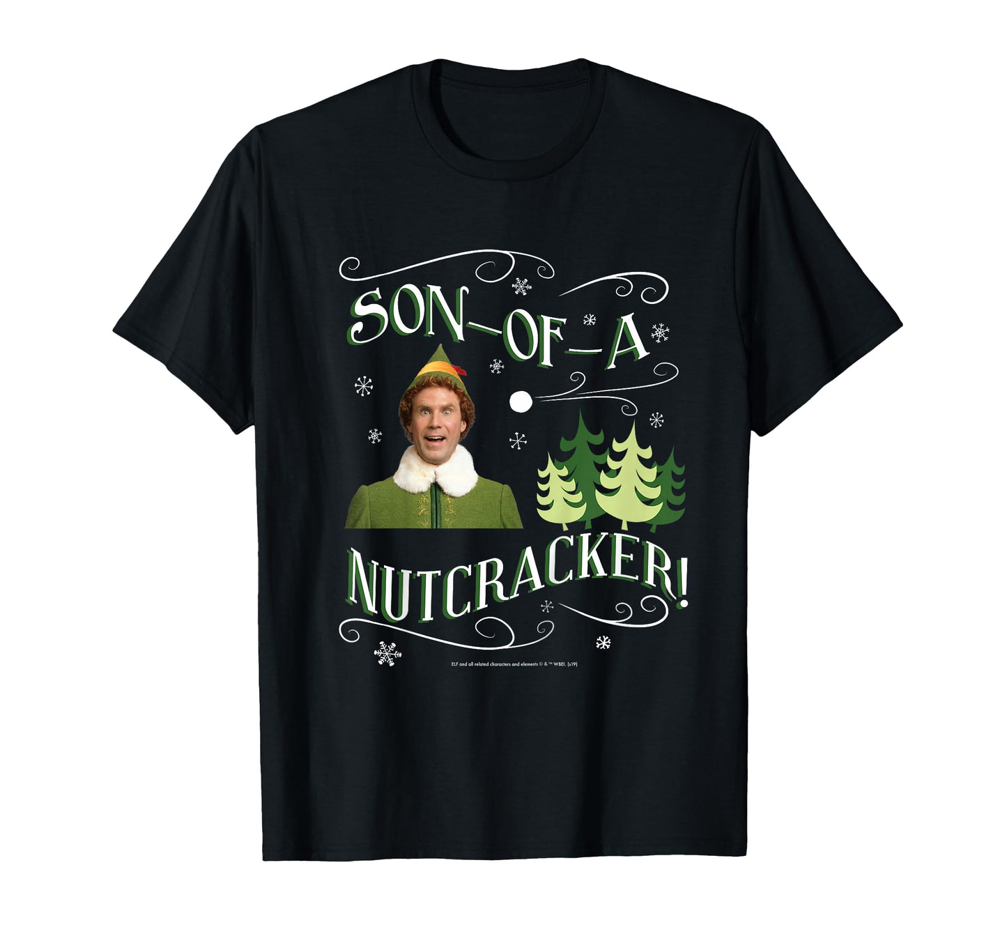 Kids Elf Buddy Son-of-A-Nutcracker Tree Text Poster T-Shirt
