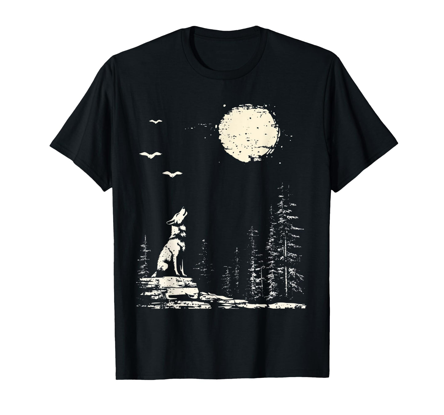 Wolf Graphic Tee Forest Nature Wolf And Moon Wildlife T-Shirt