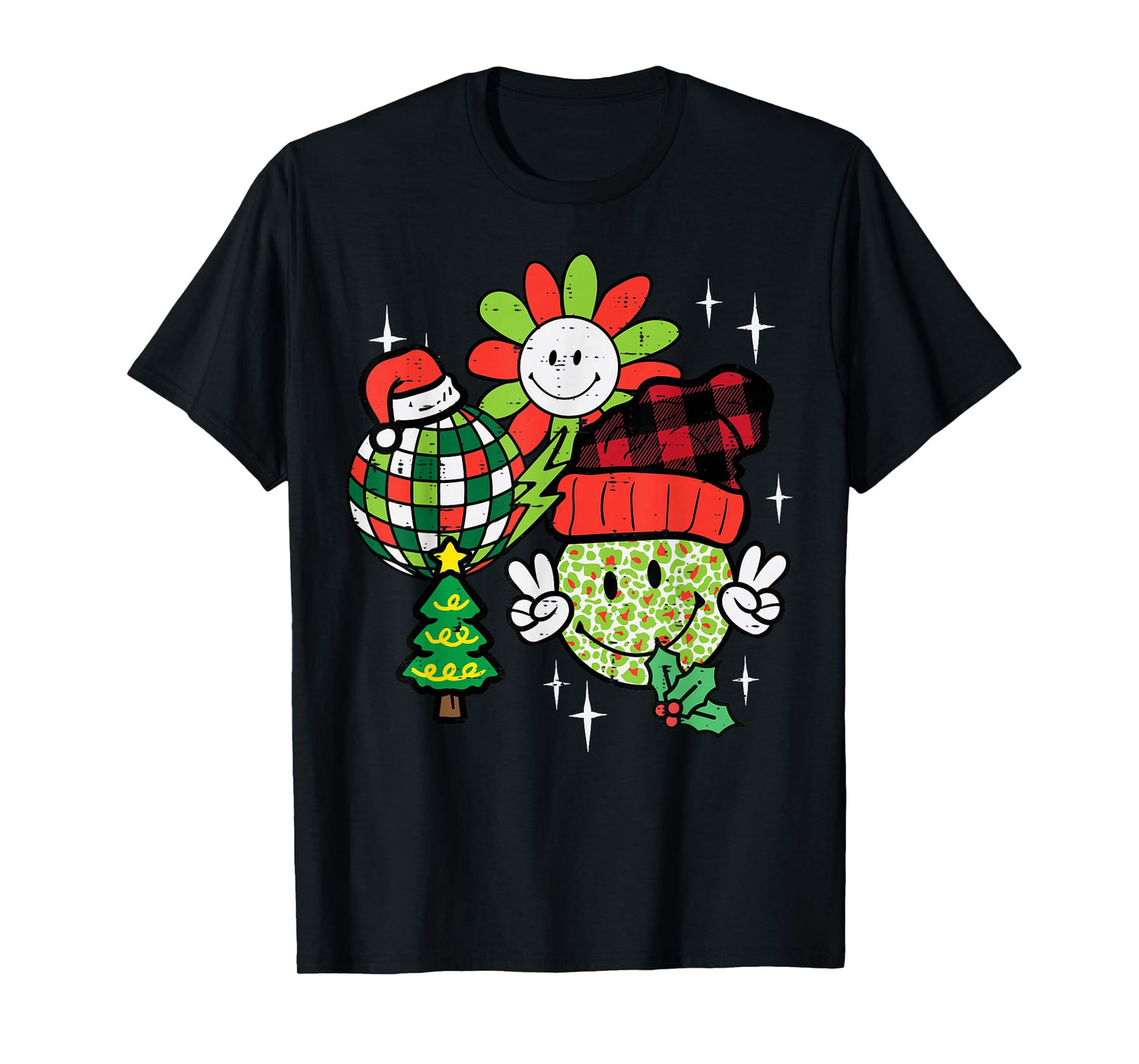 Christmas Smile Peace Disco Retro Xmas Groovy Women Men Kids T-Shirt