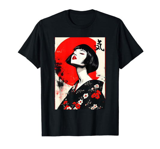 Japanese Geisha Girl Shirt Women Ukiyo-e Vintage Anime Art T-Shirt