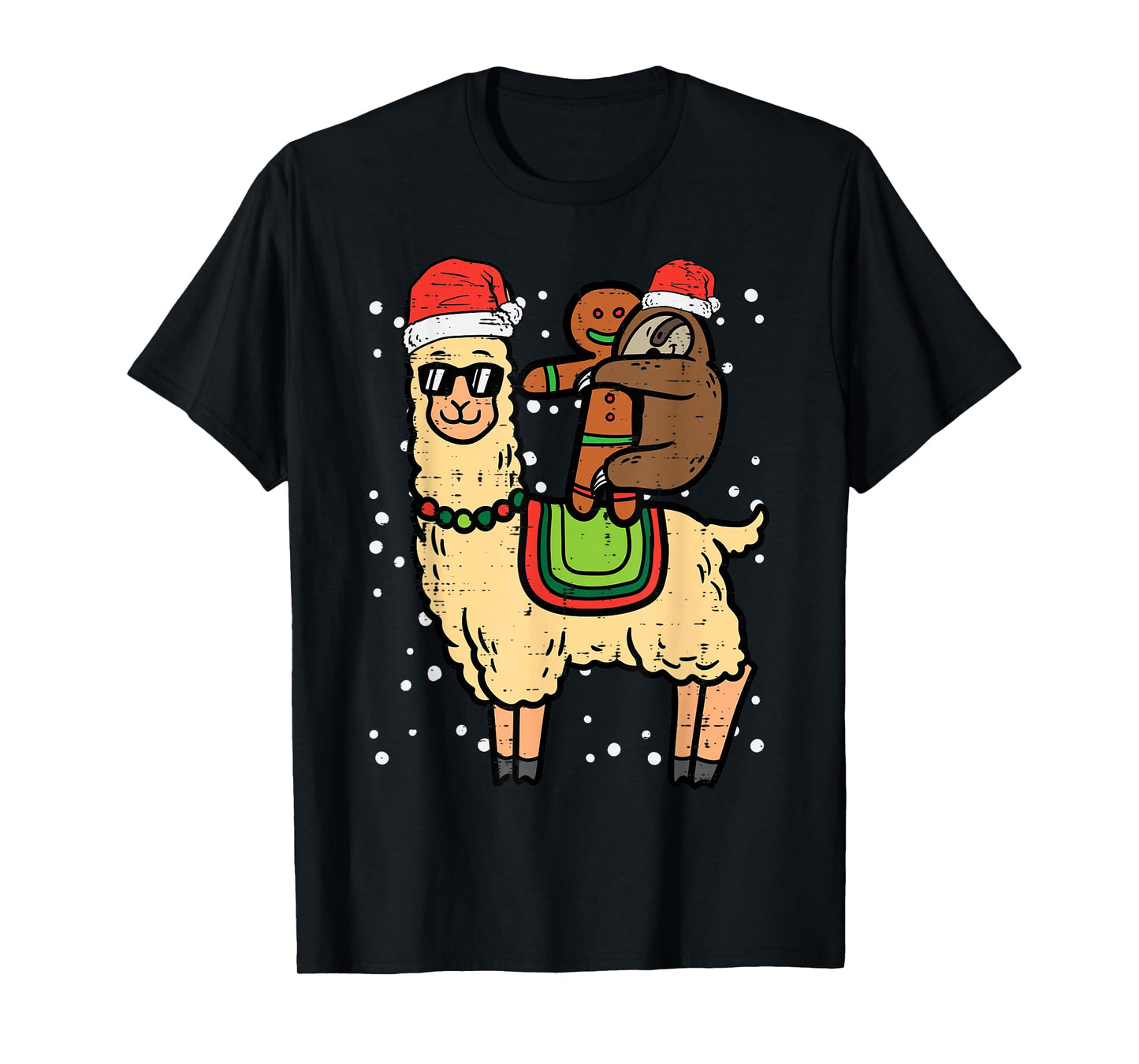 Christmas Sloth Gingerbread Riding Llama Xmas Men Women Kids T-Shirt