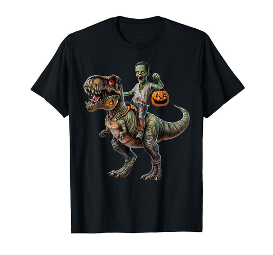 Halloween Zombie Riding T-Rex for Kids Boys T-Shirt