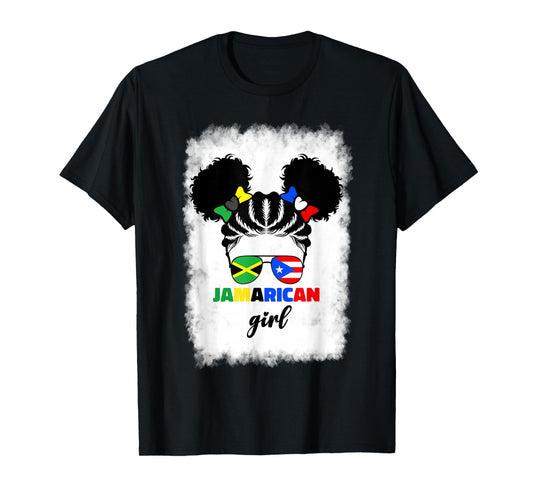 Half Jamaican And Puerto Rican Rico Jamaica Flag Kids Grils T-Shirt