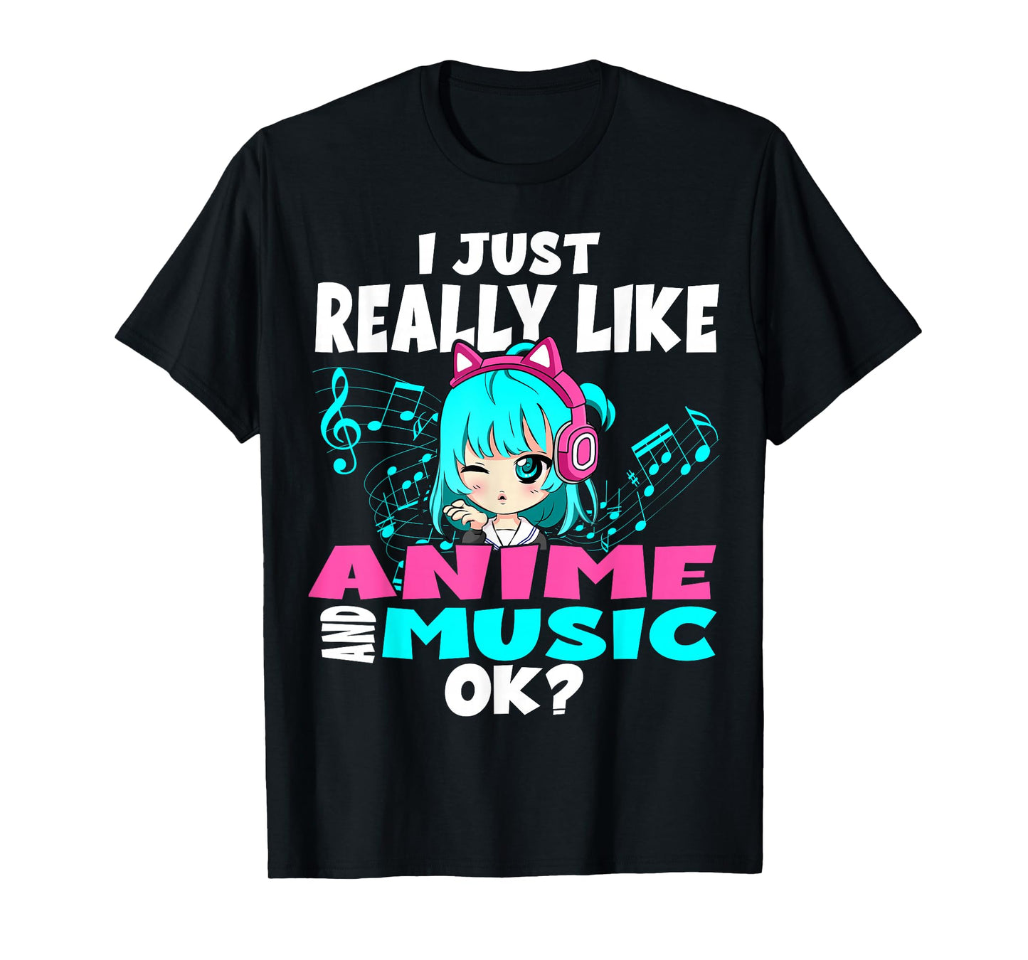 Anime and Music Kawaii Chibi Graphic Teen Anime Girl T-Shirt